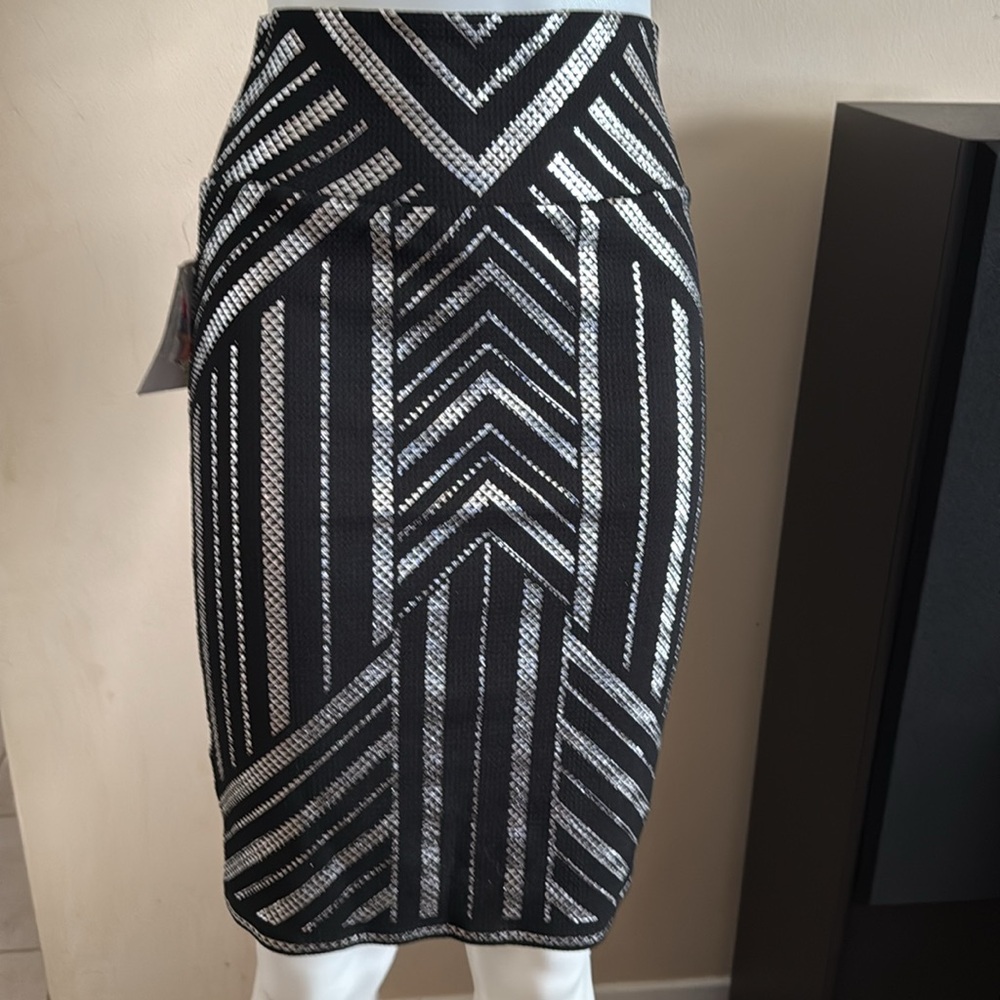 Black and Silver Geometric Patterned Skirt